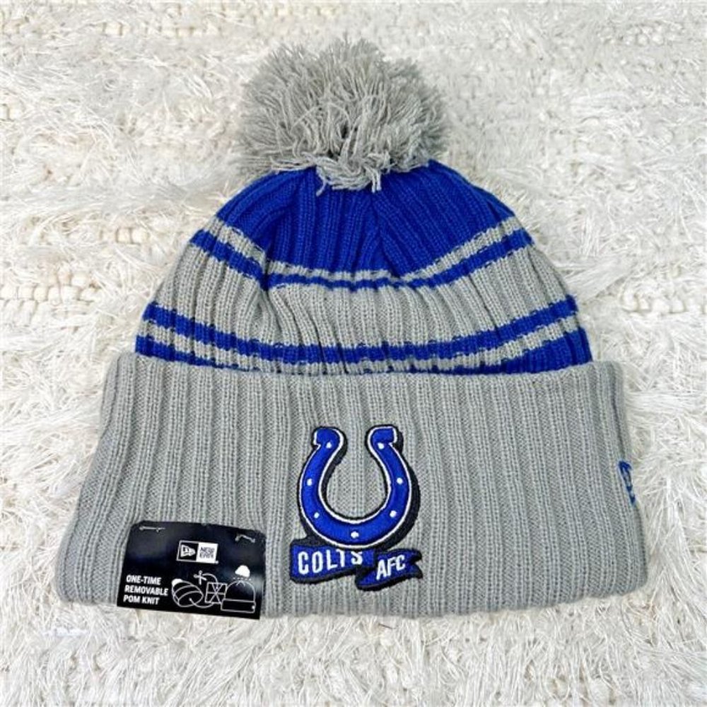 NWT New Era NFL Indianapolis Colts Sideline Sport Knit Winter Hat Beanie Pom OS